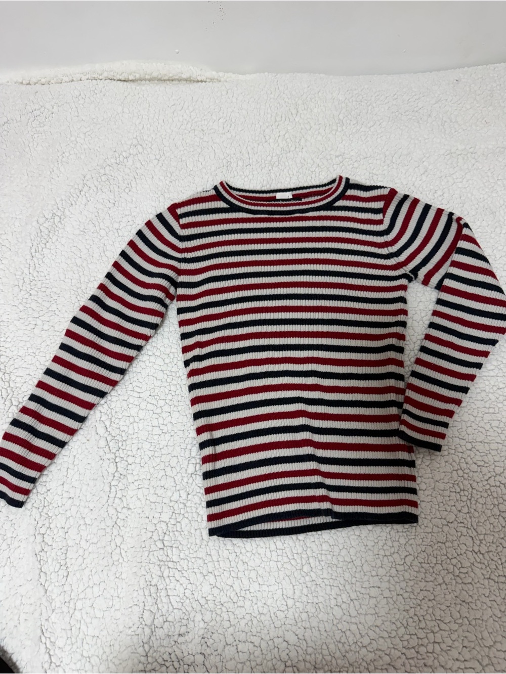 Kids' Long Sleeve Ribbed Striped Top - Red, Black & White